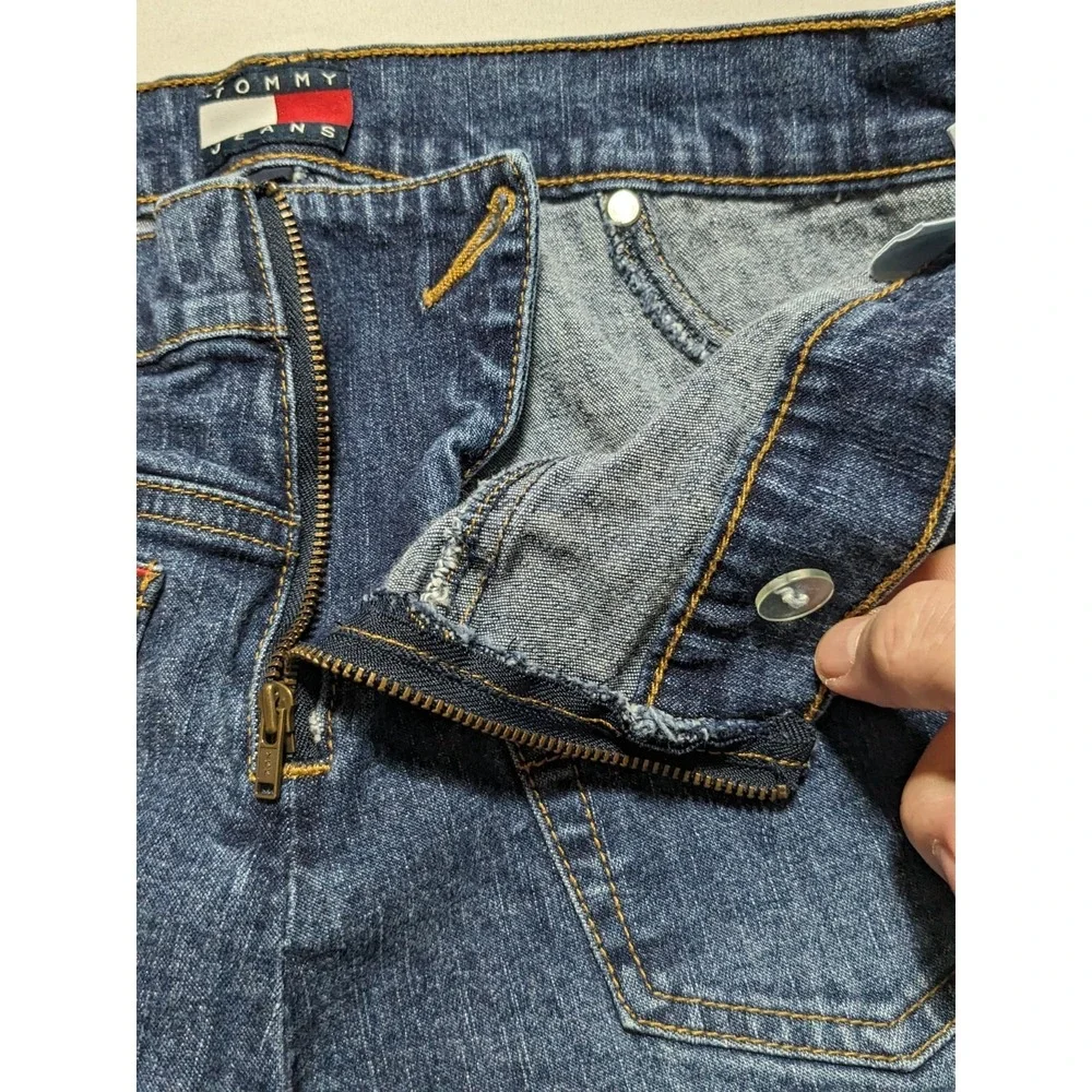VTG TOMMY JEANS BACKWARDS Women Juniors 11‎ Stretch Denim Blue Jeans RARE